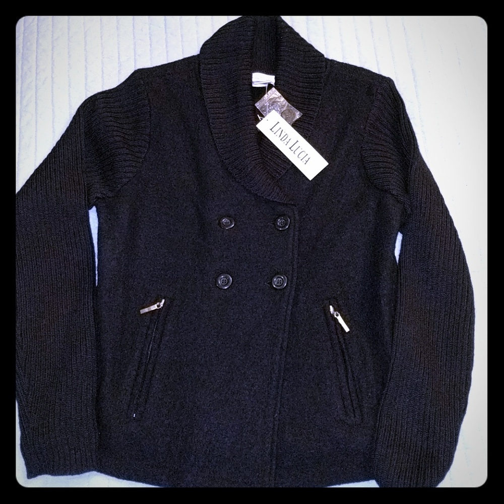 Black Wool Peacoat Style Jacket